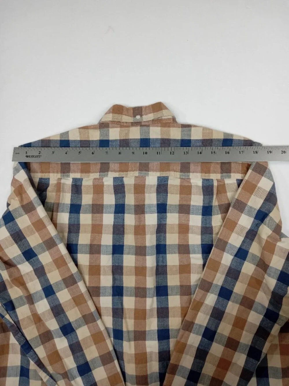 LL Bean Mens Medium Regular Plaid Button Down Shirt Traditional Fit Brown Blue